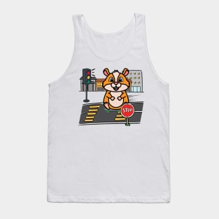 Funny Furry Hamster is skate boarding on the street Tank Top